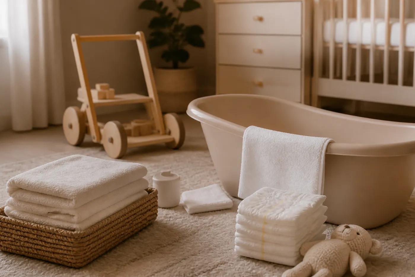 Baby care and family products in a clean nursery setting