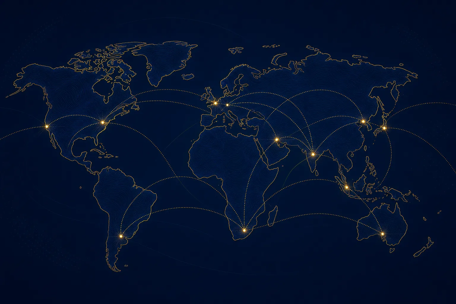 Elegant world map with subtle trade-route lines